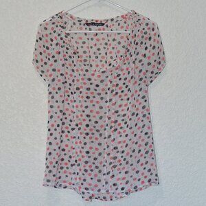 Womens Zac & Rachel White with Black and Red Polka Dots Dress Shirt Size M